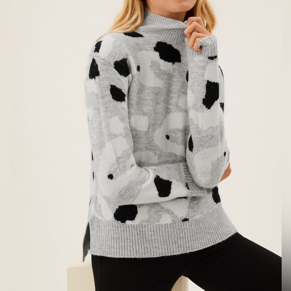 Animal Print Jacquard Funnel Neck Jumper Pullover Sweater Size Large - Picture 1 of 11